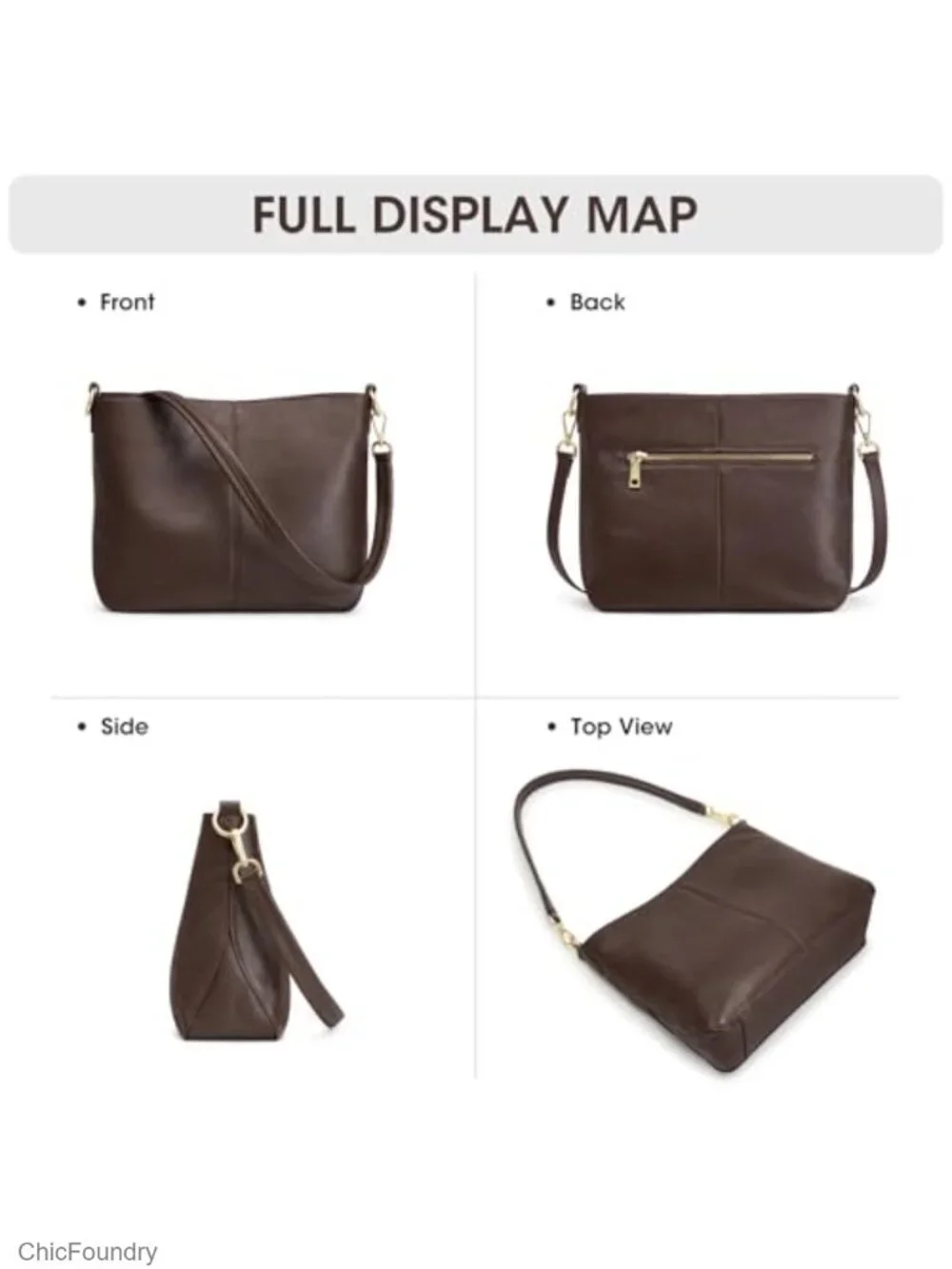 Genuine Leather Hobo Crossbody Bag with 2 Straps Multi-Pocket Purse